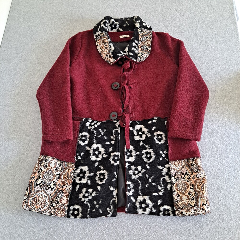 Bella Jacket Women Large Red Coatigan Coat Patchwork Artsy Italy Boho Lagenlook